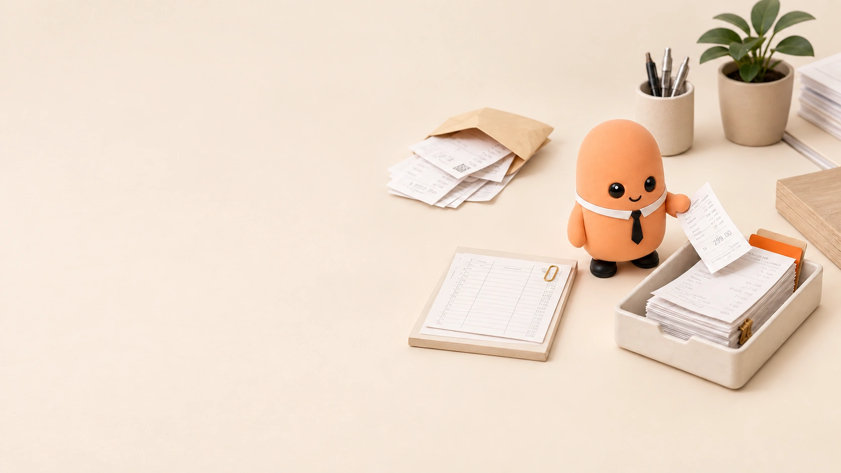 Bob helping sort receipts and documents in an inbox on a desk